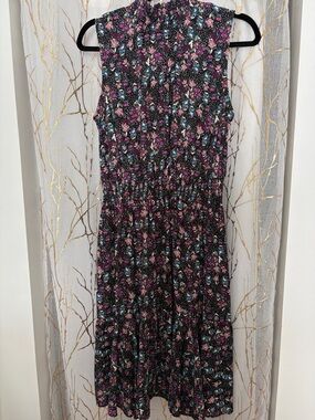Nanette Lepore Black Midi Dress with Pink & Blue Floral Print